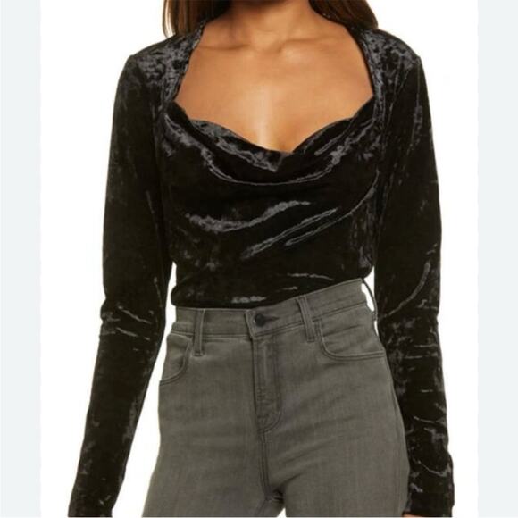 Free people Perfect Date black velvet draped top sz S - Picture 1 of 9